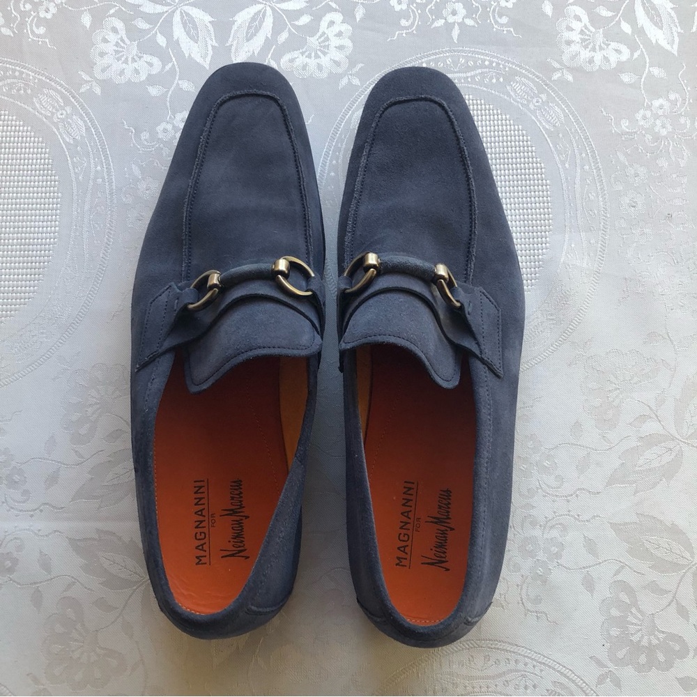MAGNANNI Neiman Marcus Blue Suede Horse Bit Loafers Men’s Size 10.5M Dress Shoes